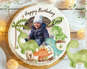 Dinosaur cake topper with photo – personalized for children's birthdays – fondant sugar image 20cm – birthday boy dinosaur motif