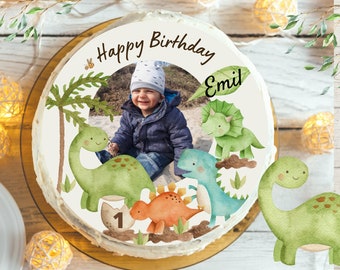 Cake topper with photo fondant birthday child sugar picture girl boy dino dino birthday