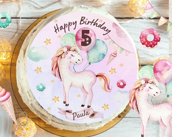 Cake topper fondant anniversaire enfant sucre photo fille garçon licorne paillettes arc-en-ciel gâteau d'anniversaire gâteau anniversaire d'enfant