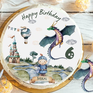 Cake Topper Fondant Birthday Child Sugar Image Boy Girl Dragon Knight Castle Dragon