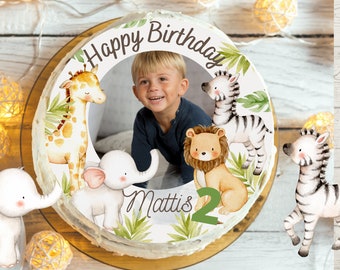 Cake topper with photo fondant birthday child sugar image girl boy lion jungle jungle birthday