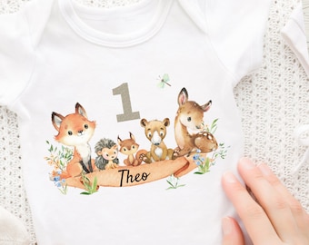 Imagen de planchado personalizada con el nombre y la edad deseados Camisa de cumpleaños de zorro Animales del bosque Cumpleaños de animales del bosque