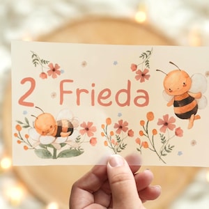 Ape termoadesiva personalizzata – con nome e numero – stile acquerello con fiori – maglietta di compleanno per bambini – A5 o A4