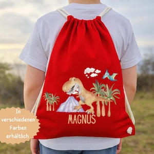 Sac de sport Dino avec nom – personnalisé – T-Rex & Triceratops – sac de sport pour enfants – sac de garderie – cadeau de rentrée scolaire
