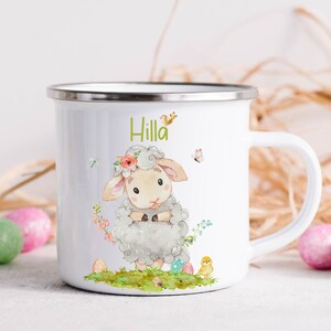 Enamel mug enamel cup with name personalized Easter Easter bunny Easter mug Easter tableware Easter decoration sheep lamb
