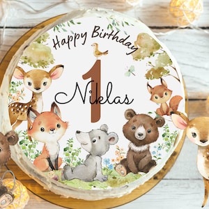 Tortenaufleger Waldtiere – essbare Tortendeko aus Fondant mit Fuchs, Reh, Bär, Eichhörnchen – für Kindergeburtstag