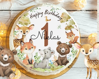 Cake topper fondant anniversaire enfant sucre image fille garçon renard cerf ours animaux de la forêt anniversaire automne