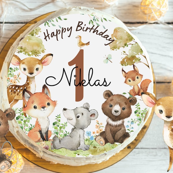 Topper per torta fondente compleanno bambino zucchero immagine ragazza ragazzo volpe cervo orso animali della foresta animale della foresta compleanno autunno