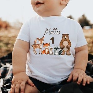 T-Shirt Birthday Shirt Personalized Birthday Child Boy Girl Forest Animals Bear Deer Fox