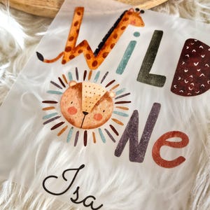 Toppa termoadesiva Wild One personalizzata con nome animali della giungla leone giraffa safari compleanno bambini maglietta regalo festa fai da te