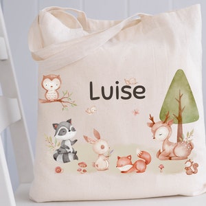 Sac de sport, sac de sport, sac en jute, sac en jute avec nom, sac pour changer de linge, personnalisé, bohème, animaux de la forêt, renard, cerf, lapin, hibou