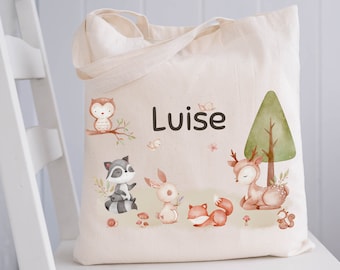 Sportbeutel Turnbeutel Jutebeutel Jutetasche mit Namen Beutel für Wechselwäsche personalisiert Boho  Waldtiere Fuchs Reh Hase Eule