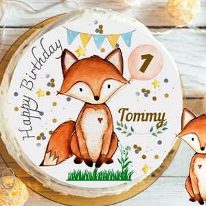 Cake Topper Fondant Birthday Child Sugar Image Girl Boy Fox
