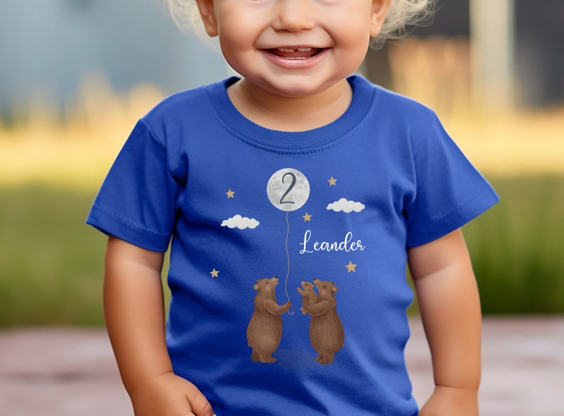 T-Shirt Geburtstagsshirt personalisiert Geburtstagskind Junge Mädchen Dschungeltiere Bär Mond Mama und Baby Bild 3