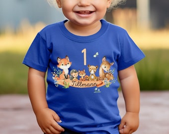 T-shirt compleanno camicia personalizzata compleanno bambino ragazzo ragazza animali della foresta orso cervo volpe