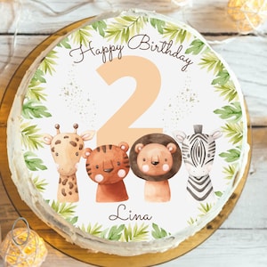 Boho cake topper Safari – personalized with name & number – jungle animals birthday – fondant image for children – lion, giraffe, zebra