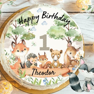 Cake topper fondant birthday child sugar image girl boy fox forest animals