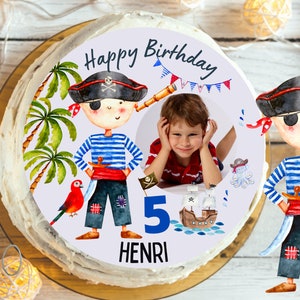 Cake topper pirate with photo – personalized with name & number – sugar picture children&#39;s birthday boy