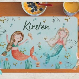 Set de table avec nom enfants garçon fille textile sirène