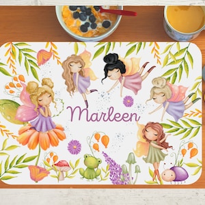 Set de table avec nom enfants garçon fille textile fée elfe conte de fée coccinelle