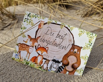 8 invitation cards for the children's birthday forest animals fox