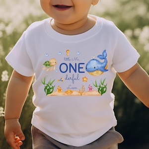 T-Shirt Birthday Shirt Personalized Birthday Child Boy Girl One First Birthday Onederful Whale Underwater Fish Mr Onederful