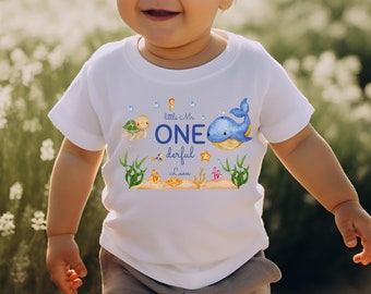 T-Shirt Geburtstagsshirt personalisiert  Geburtstagskind Junge Mädchen One Erster Geburtstag  Onederful Wal Unterwasser Fisch Mr Onederful
