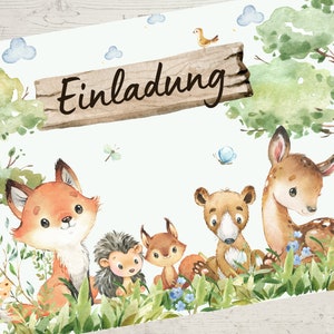 8 Einladungskarten für den Kindergeburtstag Waldtiere Fuchs Reh Waldtiergeburtstag