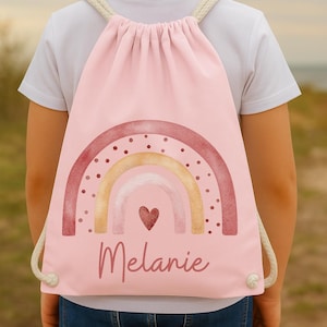 Turnbeutel mit Namen Regenbogen – personalisiert für Mädchen – Kita Beutel Einschulung Geschenk Boho