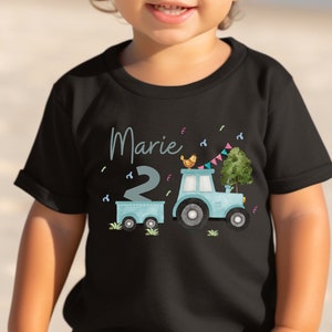 T-shirt chemise anniversaire personnalisé anniversaire enfant garçon fille tracteur tracteur ferme animaux de la ferme turquoise image 3