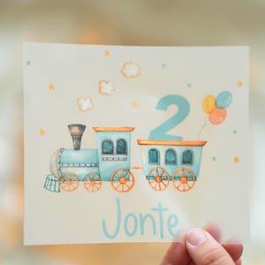 Bügelbild Lokomotive personalisiert mit Name & Zahl – Zug Motiv für Kindergeburtstag – Eisenbahn Bügelbild für Geburtstagsshirt