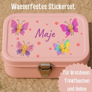 Sticker mit Name Schmetterling – personalisiert – Mädchen Aufkleber – Brotdose Flasche – spülmaschinenfest