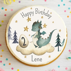 Decorazione per torta a forma di drago con nome e numero – immagine in pasta di zucchero per compleanno bambini – decorazione personalizzata per torta bambino – motivo fantasy con uovo