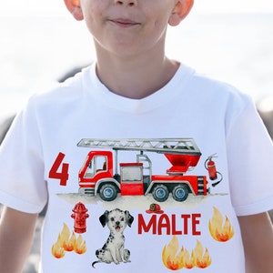 T-Shirt Birthday Shirt Personalized Birthday Child Boy Girl Fire Department Fireman Dog Rescue Vehicle Fire Engine