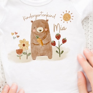 Toppa termoadesiva personalizzata per l'inizio della scuola materna - Orso e fiori Boho - per tessuti colorati - Toppa termoadesiva per l'iscrizione a scuola e l'asilo nido