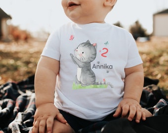 T-Shirt Birthday Shirt Personalized Birthday Child Boy Girl Kitten Butterfly Cat Kitten Domestic Cat