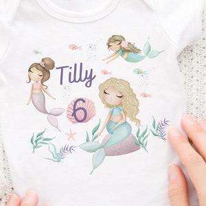 Iron-on image with desired name and age personalized mermaid underwater sea