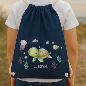 Turtle gym bag with name – personalized bag for children & daycare – underwater bag for girls – birthday gift