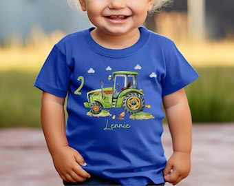 T-Shirt Geburtstagsshirt personalisiert  Geburtstagskind Junge Mädchen Traktor grün Trecker Bauernhof Bauernhoftiere