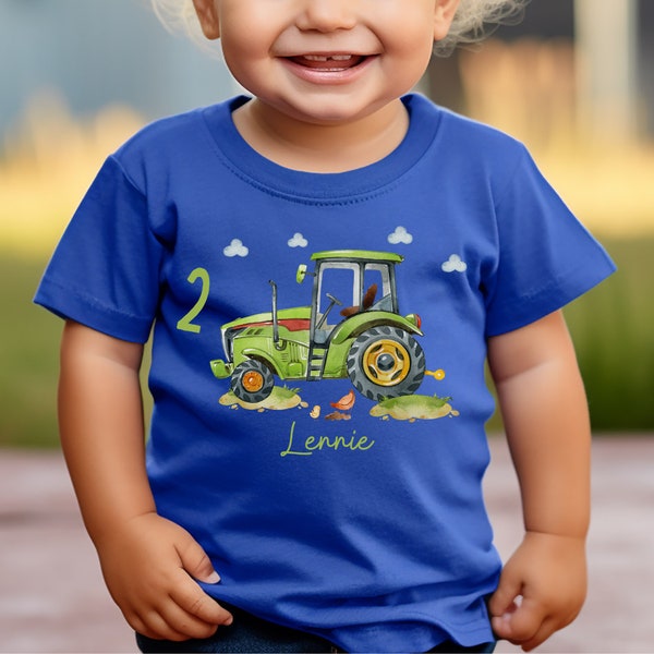 T-Shirt Birthday Shirt Personalized Birthday Child Boy Girl Tractor Green Farm Farm Animals