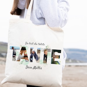 Jute bag gift for the aunt godmother personalized with photos and names