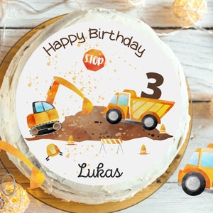 Cake topper fondant birthday child sugar picture girl boy excavator wheel loader construction site construction worker