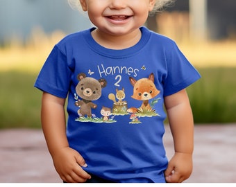 T-shirt compleanno camicia personalizzata compleanno bambino ragazzo ragazza animali della foresta volpe orso cervo lepre compleanno animale selvatico della foresta