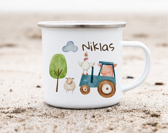 Enamel cup enamel cup personalized with name tractor tractor farm