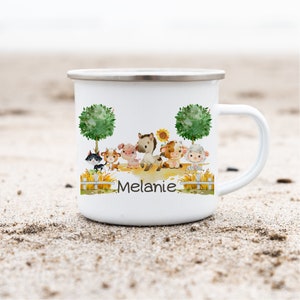 Enamel mug enamel mug cup mug with name personalized farm farm animals tractor