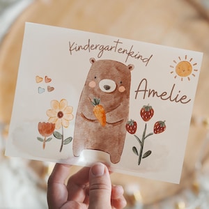 Personalized iron-on patch for kindergarten start – Bear & Flowers Boho – for colorful fabrics – Iron-on patch for school enrollment and daycare
