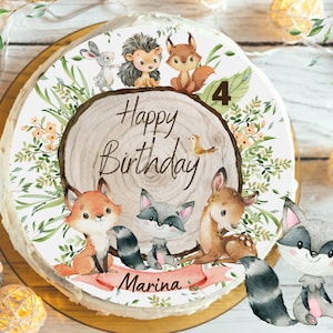 Cake topper fondant birthday child sugar picture girl boy fox forest animals