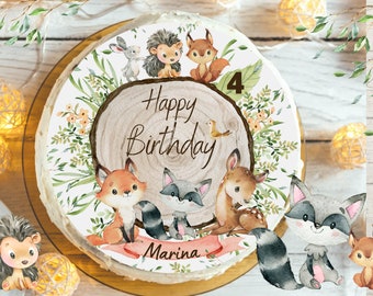 Cake topper fondant anniversaire enfant sucre image fille garçon renard animaux de la forêt