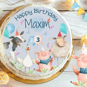 Cake Topper Fondant Birthday Child Sugar Image Girl Boy Farm Animals