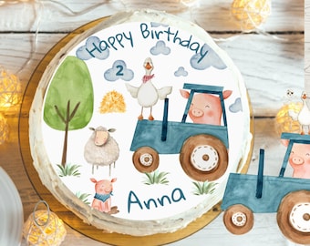 Cake topper fondant anniversaire enfant sucre image fille garçon tracteur ferme animaux de la ferme